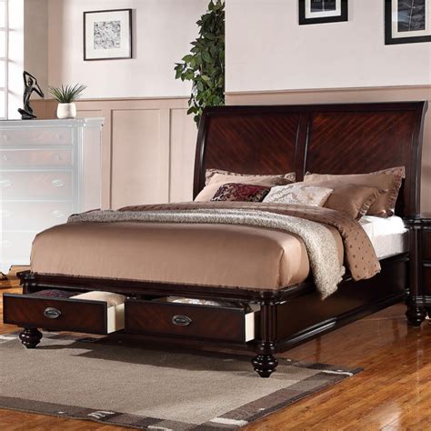 Immaculate Wooden Queen Bed With 2 Under Bed Drawers Smooth Cherry