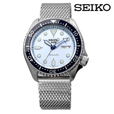 [time cruze] seiko 5 sports srpe77k1 stainless steel mesh band analog automatic men watch