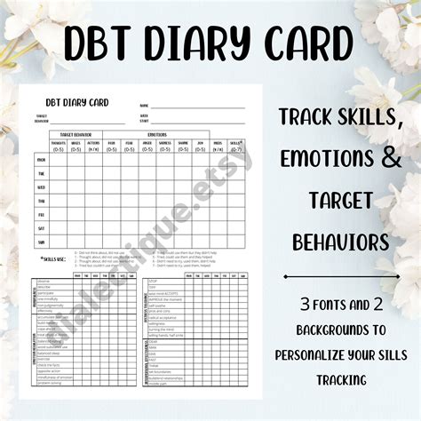 Dbt Diary Card Weekly Dbt Skills Tracking Etsy