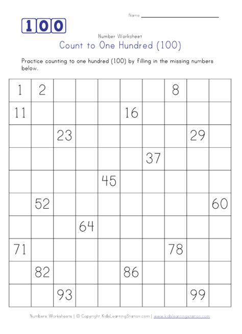 Counting 1 To 100 Worksheet