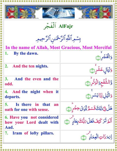 Read Surah Surah Al Fajr Online With English Translation