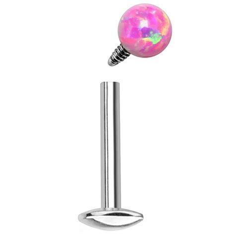 16G Pink Synthetic Opal Ball Steel Labret Monroe Bar BodyDazz Com