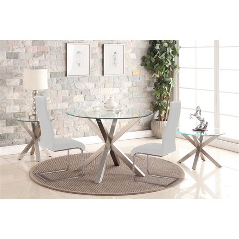 Neto Modern Round Glass Dining Table With Brushed Stainless Steel Base