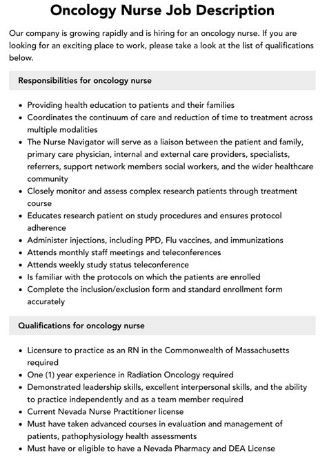 Oncology Nurse Job Description Velvet Jobs
