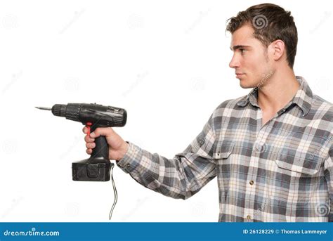 Man With Drill Machine Stock Image Image Of Isolated