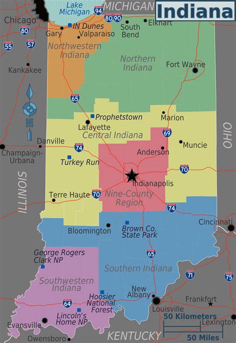Large Regions Map Of Indiana State Indiana State Usa