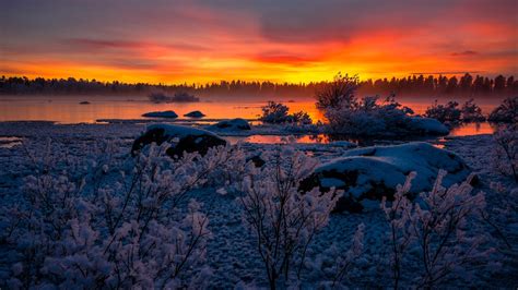 1920x1080 Lake Nature Snow Sunset Laptop Full Hd 1080p Hd