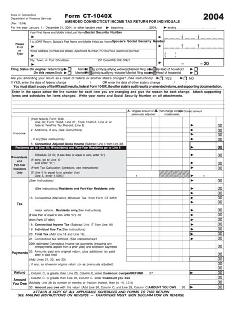 Form Ct 1040x Amended Connecticut Income Tax Return For Individuals