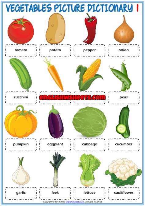 Vegetables Esl Vocabulary Worksheets Artofit