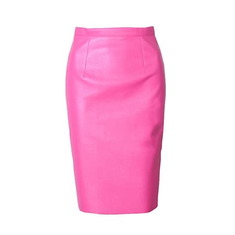 Women Pu Leather Pencil Skirt High Waist Sexy Below Knee Skirt Midi