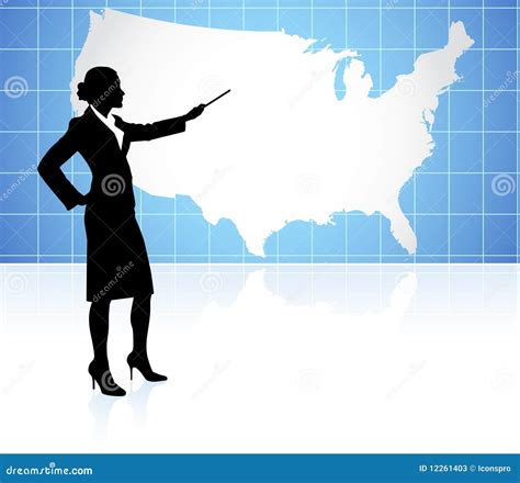 Young Businesswoman Pointing At World Map Stock Vector Illustration