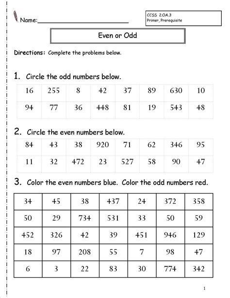 Odd N Even Numbers Worksheet