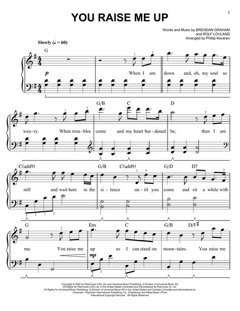 You Raise Me Up Sheet Music By Josh Groban Easy Piano 152951