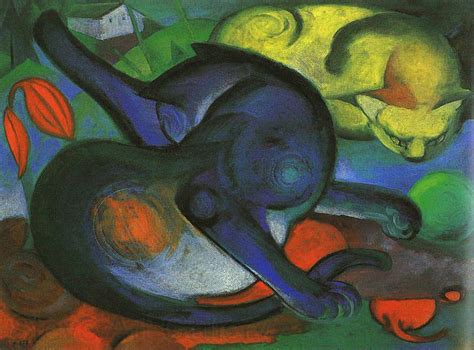 Two Cats Blue And Yellow Franz Marc Open Picture USA Oil Painting