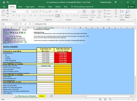 This feature can save you time when you are entering lots of similar information in a column. Download Car Maintenance Schedule Spreadsheet