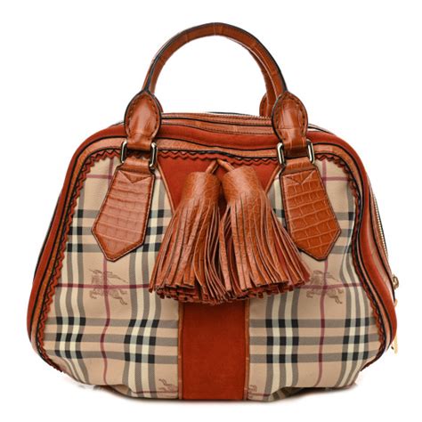 Burberry Haymarket Check Suede Prorsum Tassel Bowling Bag Tangerine 1155398 Fashionphile