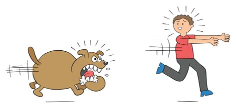 Cartoon Angry Dog Chases Man And Man Runs Away Vector Illustration