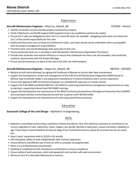 Aircraft Maintenance Engineer Resume Samples Velvet Jobs