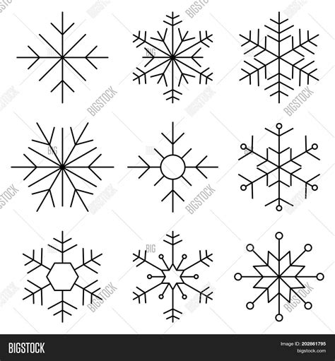 Set Nine Snowflakes Thin Line Flat Vector And Photo Bigstock