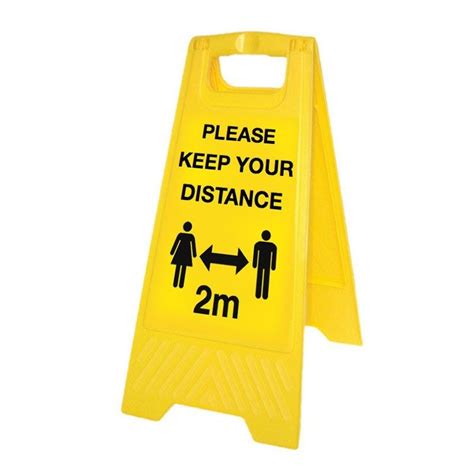 Please Keep Your Distance Yellow Free Standing Floor Sign Supplier In