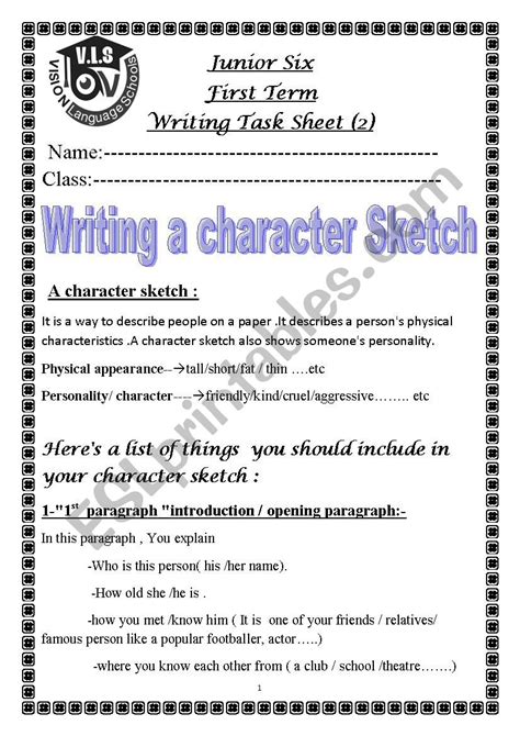 Character Sketch Worksheet Good Sketch