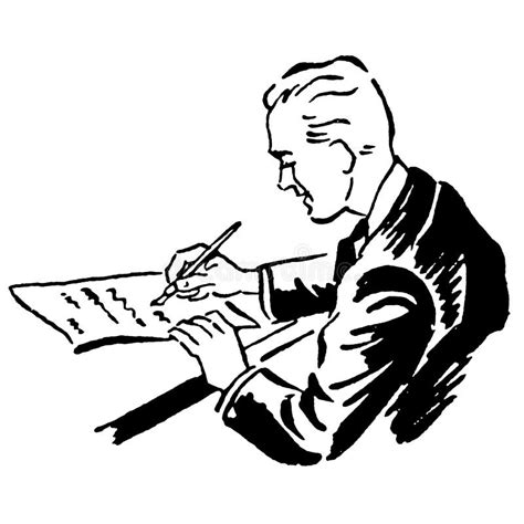 Vintage Clipart 132 Business Man Signing Document Stock Illustration