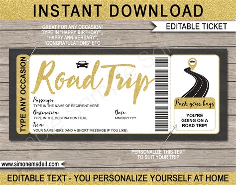 Printable Road Trip Tickets Template Editable Surprise Road Trip Reveal