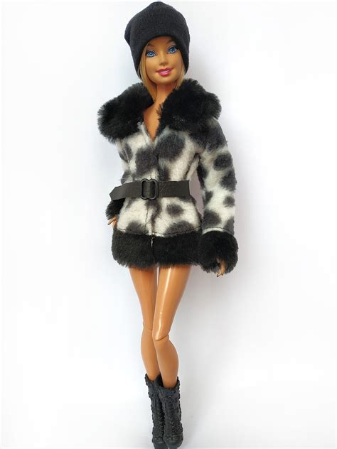barbie clothes barbie fur coat and hat barbie winter coat etsy