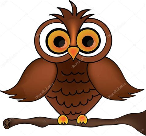 Clip Art Illustration Of A Cartoon Owl On A Branch — Stock