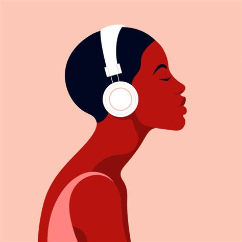 woman listen headphones stock vectors istock
