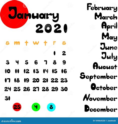 Kalender 2021 Sjabloon 12 Maanden Vol Doedelen Alle Dagen En Data In