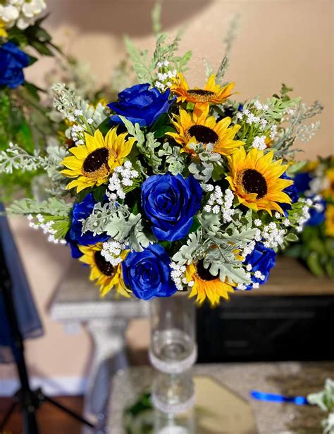 Grace Centerpiece Arrangement Blue Flower Centerpieces Sunflower