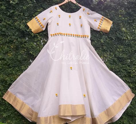 Indian Ethnic Anarkali Suit Made Of Gold Kasavu For Ladies Etsy