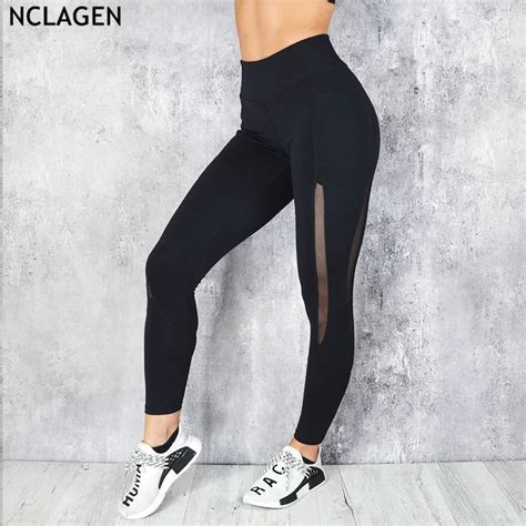 nclagen 2018 women sexy mesh patchwork side pockets leggings booty pencil pants sudadera yogaing