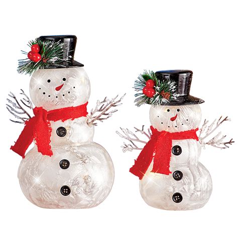 Collections Etc Lighted Sparkling Holiday Snowmen Set Of 2 Festive
