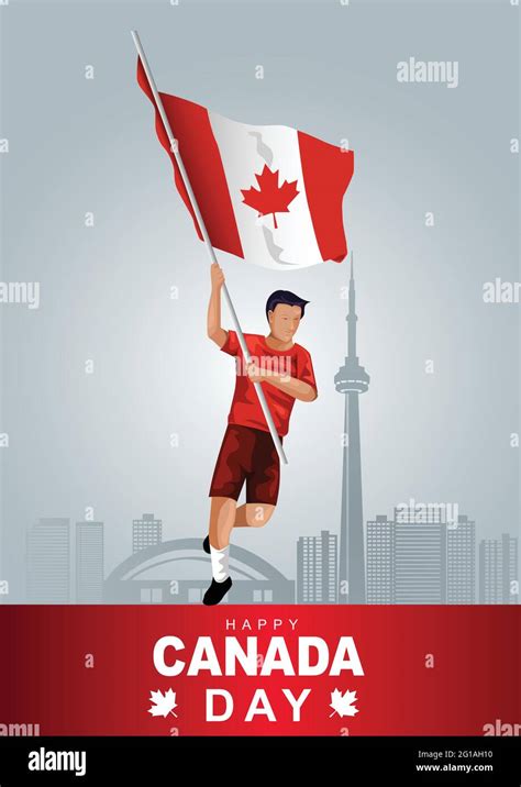 Happy Canada Day Vector Illustration Of Canadian Man With Flag Poster Banner Template
