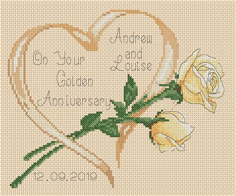 Pdf Cross Stitch Chart Golden Wedding Anniversary 50th Etsy