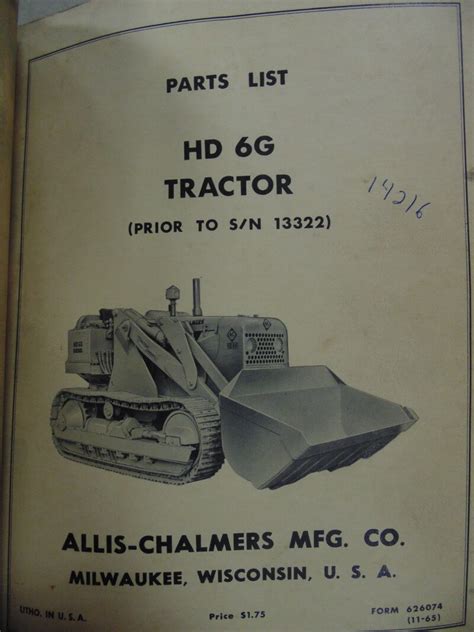 Allis Chalmers Hd 6g Tractor Parts List Used Equipment Manuals