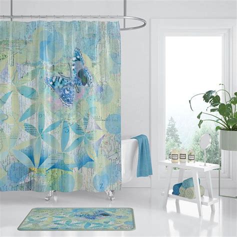 Butterfly Blue Fabric Shower Curtain Butterflies Pattern Unique
