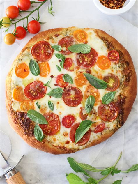 Pesto Pizza With Fresh Tomatoes And Mozzarella And Perfect Pizza At