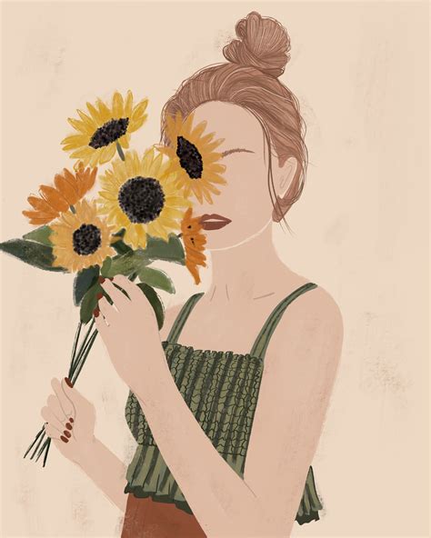 Sunflower And Woman Illustration Illustraties Ideeën Voor