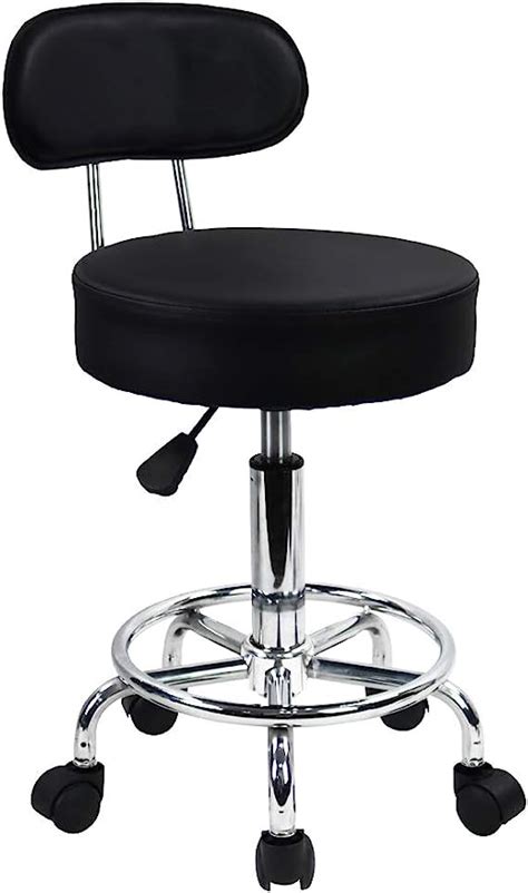 Kktoner Pu Leather Round Rolling Stool Mid Back With Footrest Height