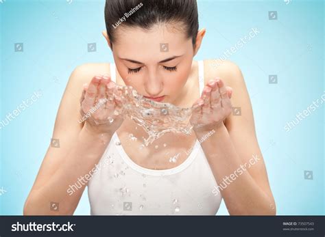 Close Up Beautiful Woman Washing Her Face Stock Photo Shutterstock