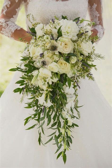 Beautiful Cascading Brides Bouquet With White Chrysanthemums White