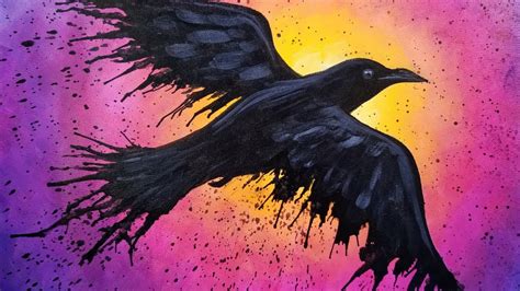 Easy Splatter Winged Raven Acrylic Painting Tutorial For Beginners Live