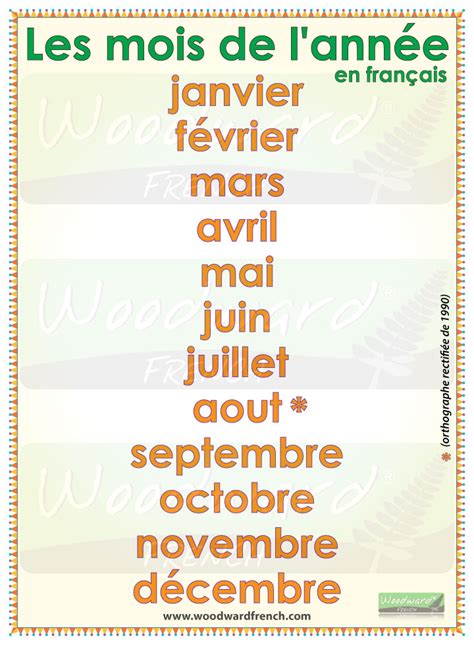 Months Of The Year In French Woodward French