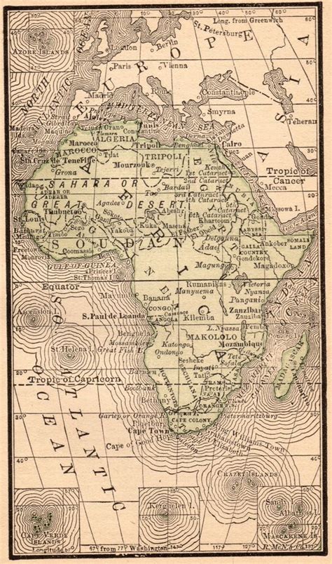 1888 Antique Africa Map Rare Miniature Vintage Map Of Africa 5118