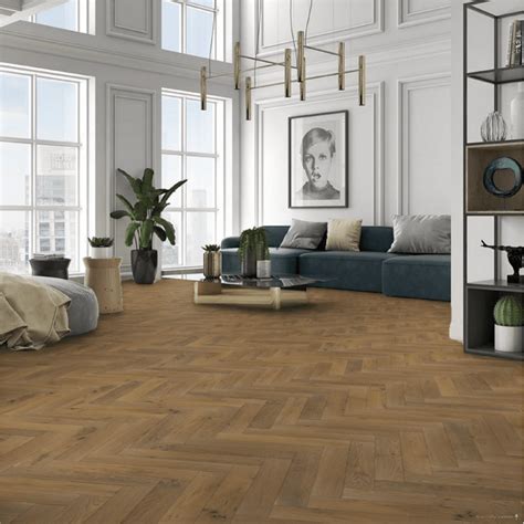 Smoked Brushed And Lacquered 185 Parquet Herringbone Engineered Oak