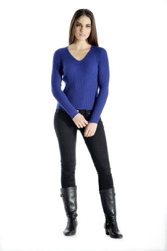 Womens Skinny Rib V Neck Cashmere Sweater Black Extra Large Women