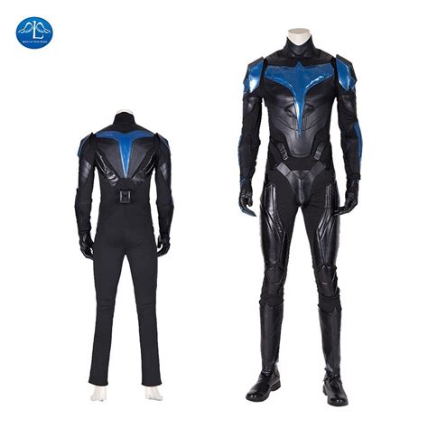 The Titans Nightwing Cosplay Costume Leather Outfit Halloween Cosplay